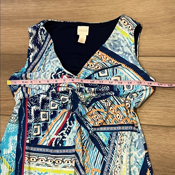 Chicos Long Sleeveless Dress Blue Abstract Asymmetrical Hem Small (4) Chicos 0 - Picture 5 of 13